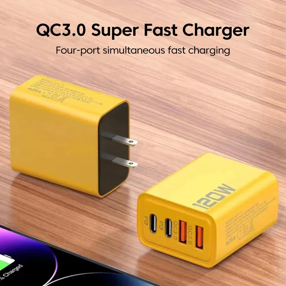 Total 120W USB Charger Type C Fast Charging Wall Charger Adapter For